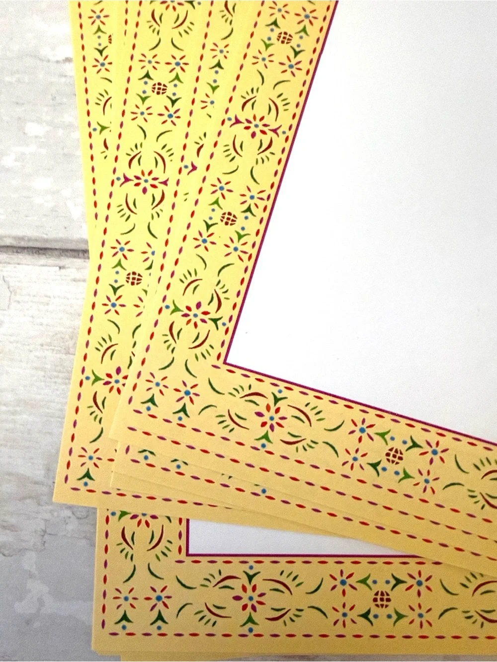 Stationary Paper Set Roughly 20 Sheets Gold Yellow Floral Printer Size 8.5x11in